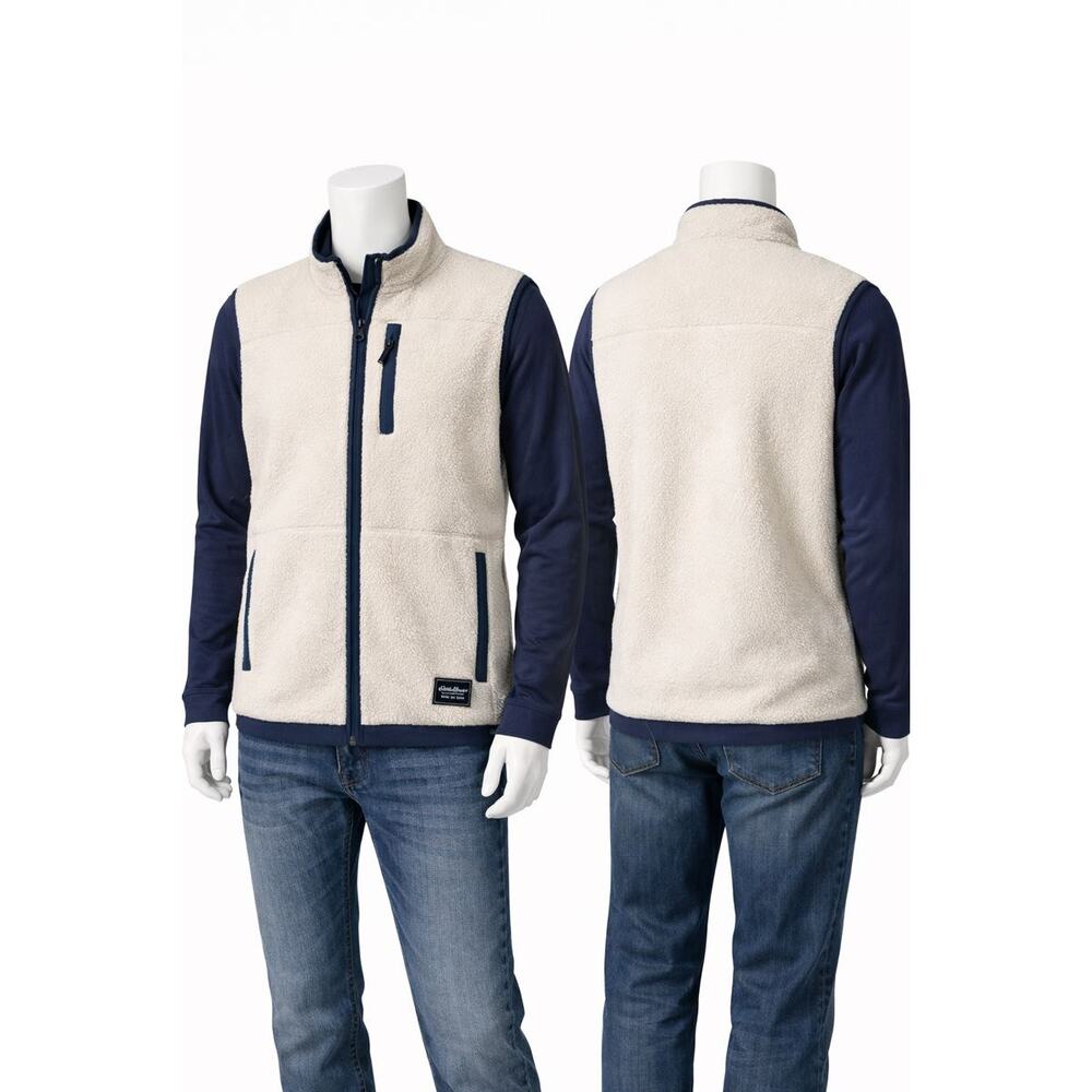 Eddie Bauer Mens Chilali Shearling Fleece Vest Size XL Cream Full Zip Sherpa